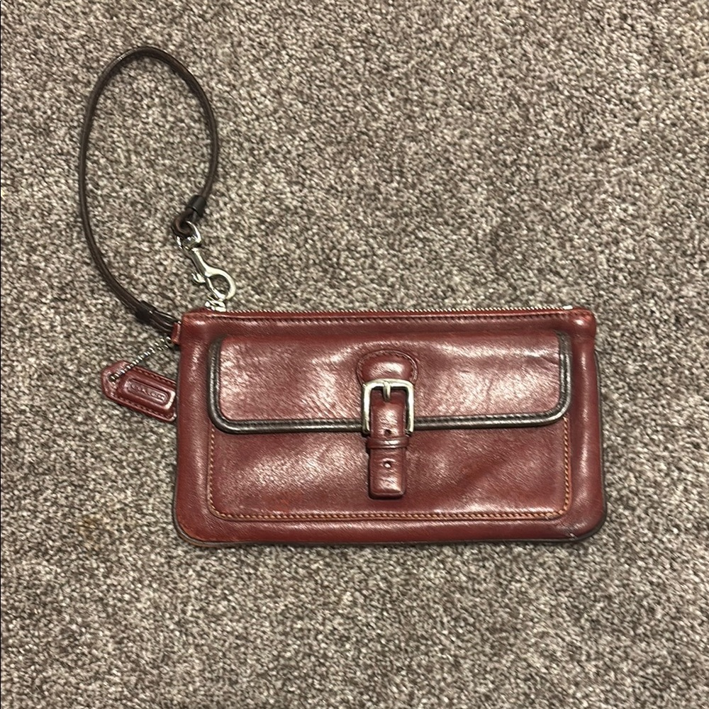 Coach Burgundy Leather Wristlet with Buckle